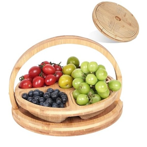 Fan-shaped Foldable Bamboo Fruit Basket - Gourmet Fresh/Dried Fruit Tray - Picture 1 of 10